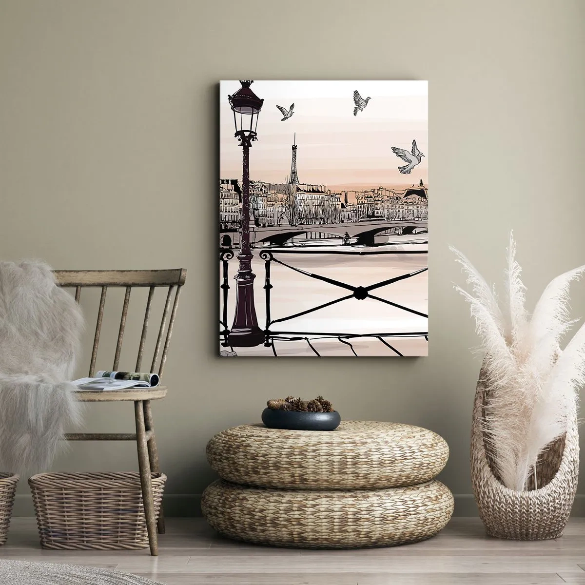 Impression sur toile - Image sur toile - Vue parisienne avec une lanterne et un pont - 50x70cm - Sur les toits de Paris - Décoration murale moderne pour le salon et la chambre ARTTOR