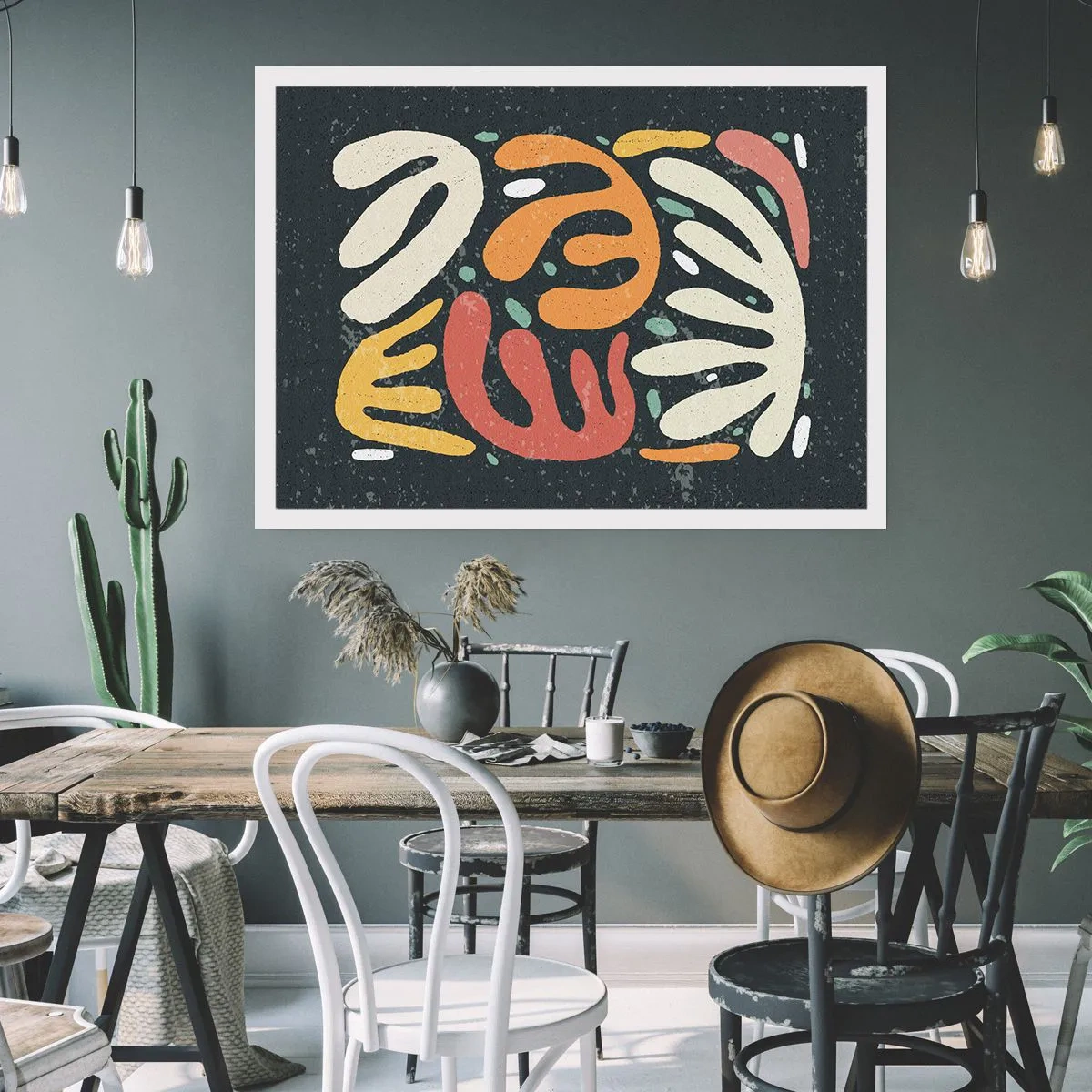 Affiche - Poster - Formes abstraites aux couleurs chaudes sur fond sombre - 100x70cm - Composition – Je suis sur le point de t'attraper - Décoration murale moderne pour le salon et la chambre ARTTOR