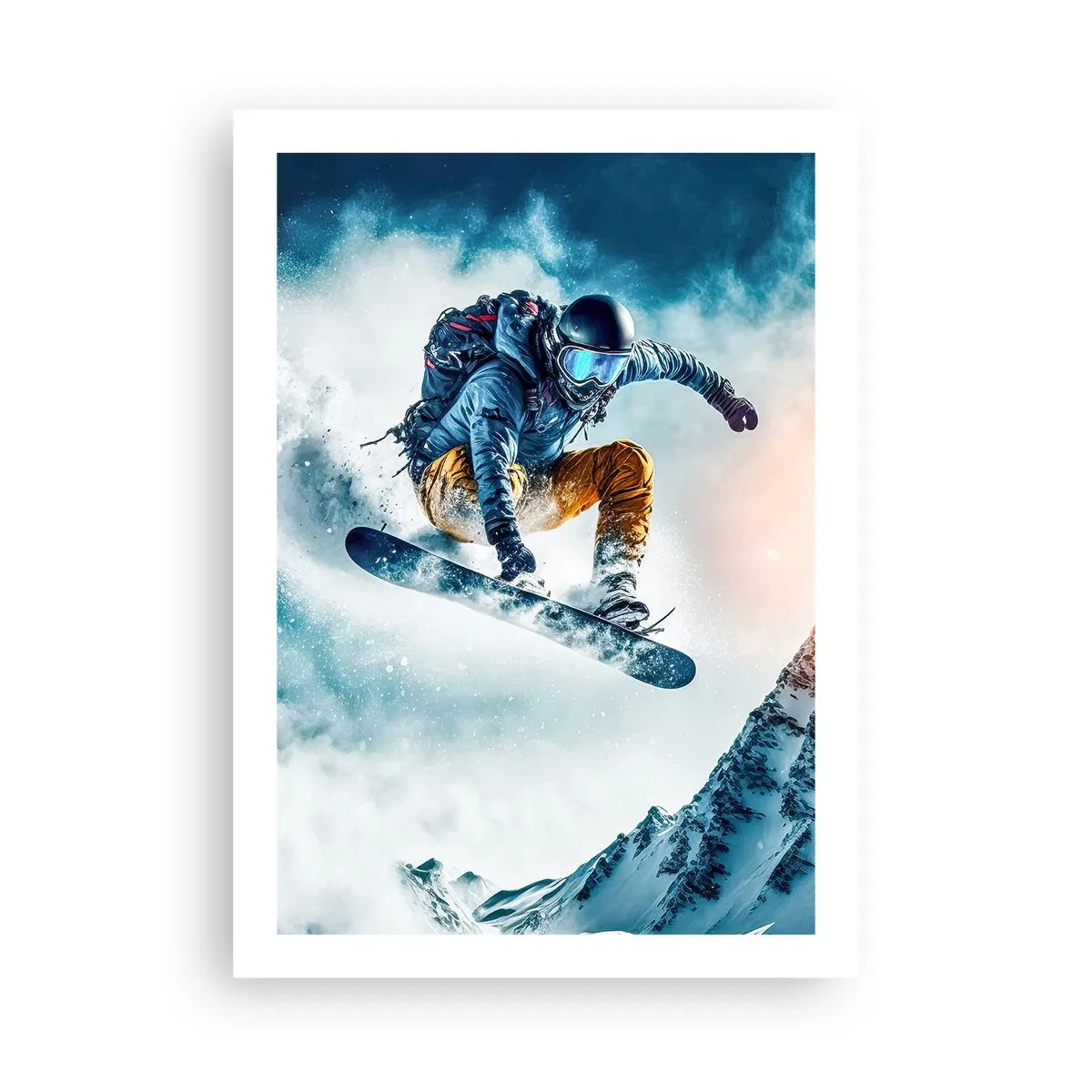 Affiche - Poster - Un snowboarder survole un sommet enneigé - 50x70cm - Des émotions extrêmes - Décoration murale moderne pour le salon et la chambre ARTTOR