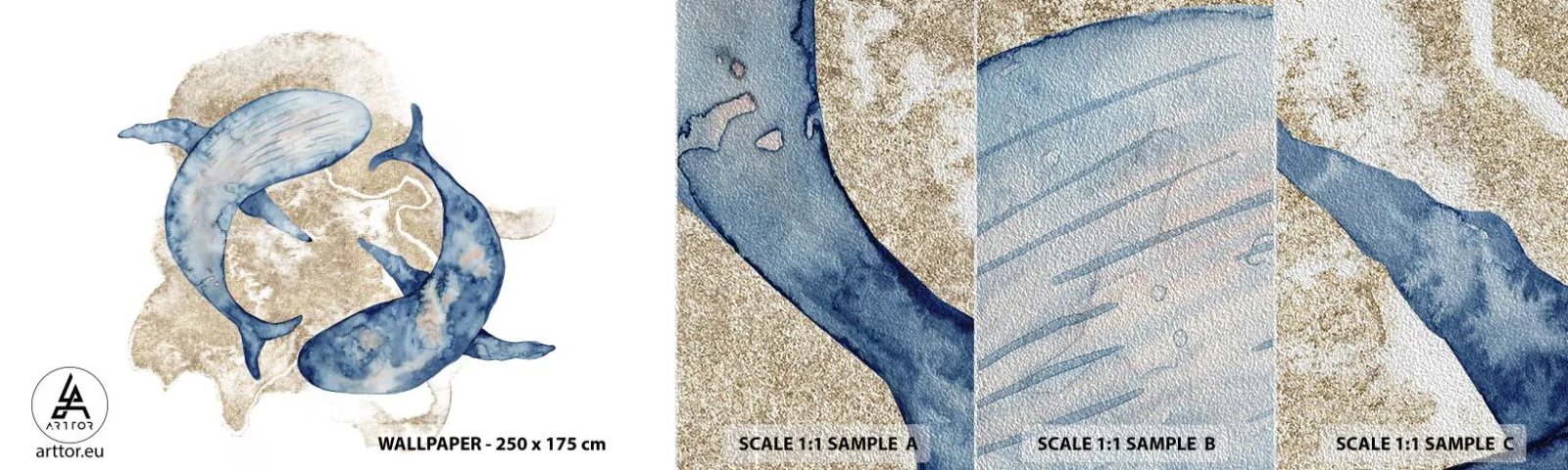 Échantillon de Papier Peint Premium Sand - Amis ou amoureux? - dauphins, Abstraction, Morceau - 100x30 cm