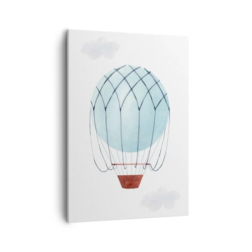 Impression sur toile - Image sur toile - Un ballon peint à la main sur fond de nuages délicats. - 50x70cm - Entièrement dans les nuages - Décoration murale moderne pour le salon et la chambre ARTTOR