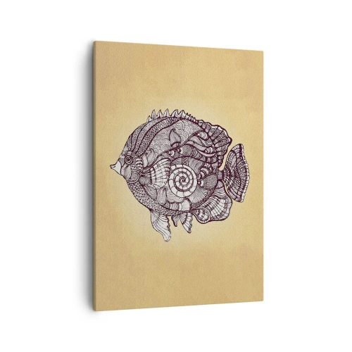 Impression sur toile - Image sur toile - Poisson décoratif dans un style de dessin avec des motifs - 50x70cm - D'un océan d'ornements - Décoration murale moderne pour le salon et la chambre ARTTOR