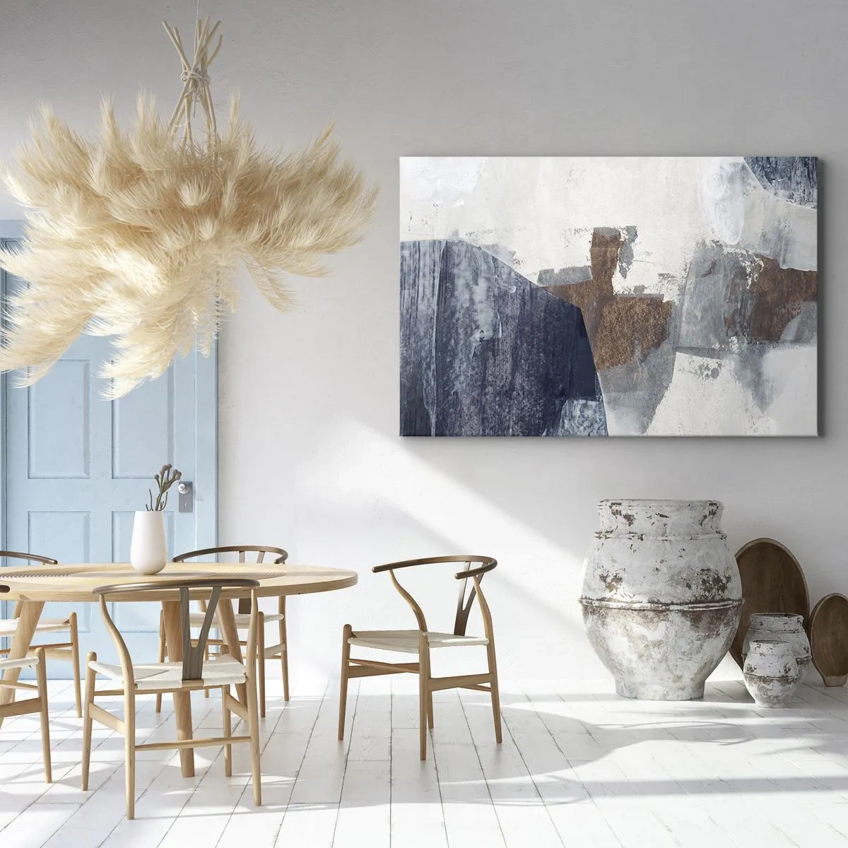 Impression sur toile - Image sur toile - Formes abstraites dans des tons de bleu et de marron - 70x50cm - Formes bleues et brunes - Décoration murale moderne pour le salon et la chambre ARTTOR