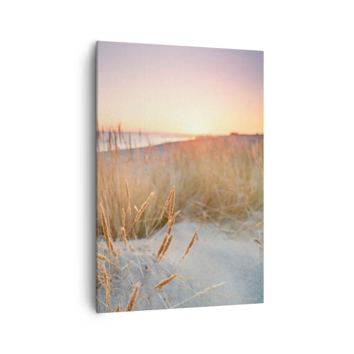 Impression sur toile - Image sur toile - Plage au coucher du soleil avec de hautes herbes - 70x100cm - Berceuse baltique - Décoration murale moderne pour le salon et la chambre ARTTOR