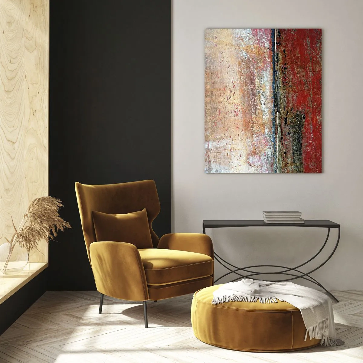 Impression sur verre - Image sur verre - Texture abstraite dans les tons de rouge et d'ocre - 50x70cm - C'est peut-être la mer - Décoration murale moderne pour le salon et la chambre ARTTOR