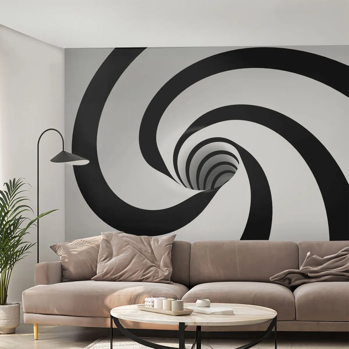 Papier Peint Photo Premium Sand - Spirale noire et blanche avec effet tunnel - 100x70cm - Céder au vortex ? - Décoration murale moderne pour le salon et la chambre ARTTOR