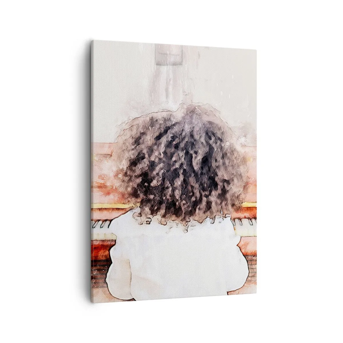 Impression sur toile - Image sur toile - Une fille aux cheveux touffus au piano - 50x70cm - Dans un nouveau monde - Décoration murale moderne pour le salon et la chambre ARTTOR