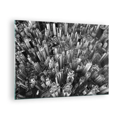 Impression sur verre - Image sur verre - Vue aérienne de la ville en noir et blanc - 70x50cm - Toujours de plus en plus haut - Décoration murale moderne pour le salon et la chambre ARTTOR