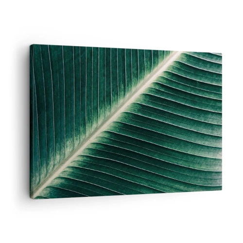 Impression sur toile - Image sur toile - Gros plan de la structure d'une feuille verte - 70x50cm - Le rythme de la nature - Décoration murale moderne pour le salon et la chambre ARTTOR