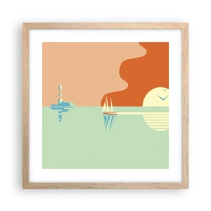 Affiche dans un chêne clair - Poster - Paysage idéal de la mer - 40x40 cm