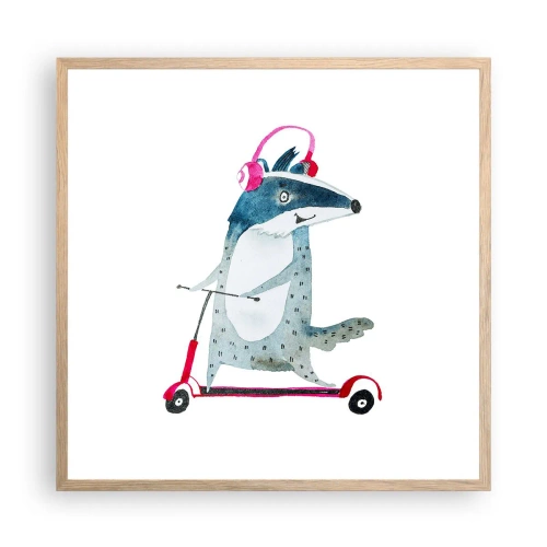 Affiche dans un chêne clair - Poster - La joie du blaireau - 60x60 cm