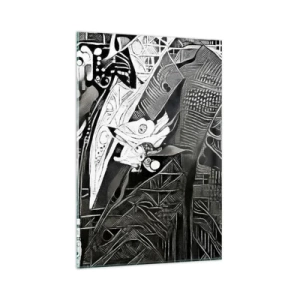 Impression sur verre - Image sur verre - Abstraction élégante d'un homme en costume en noir et blanc - 80x120cm - Seulement en apparence un homme froid - Décoration murale moderne pour le salon et la chambre ARTTOR