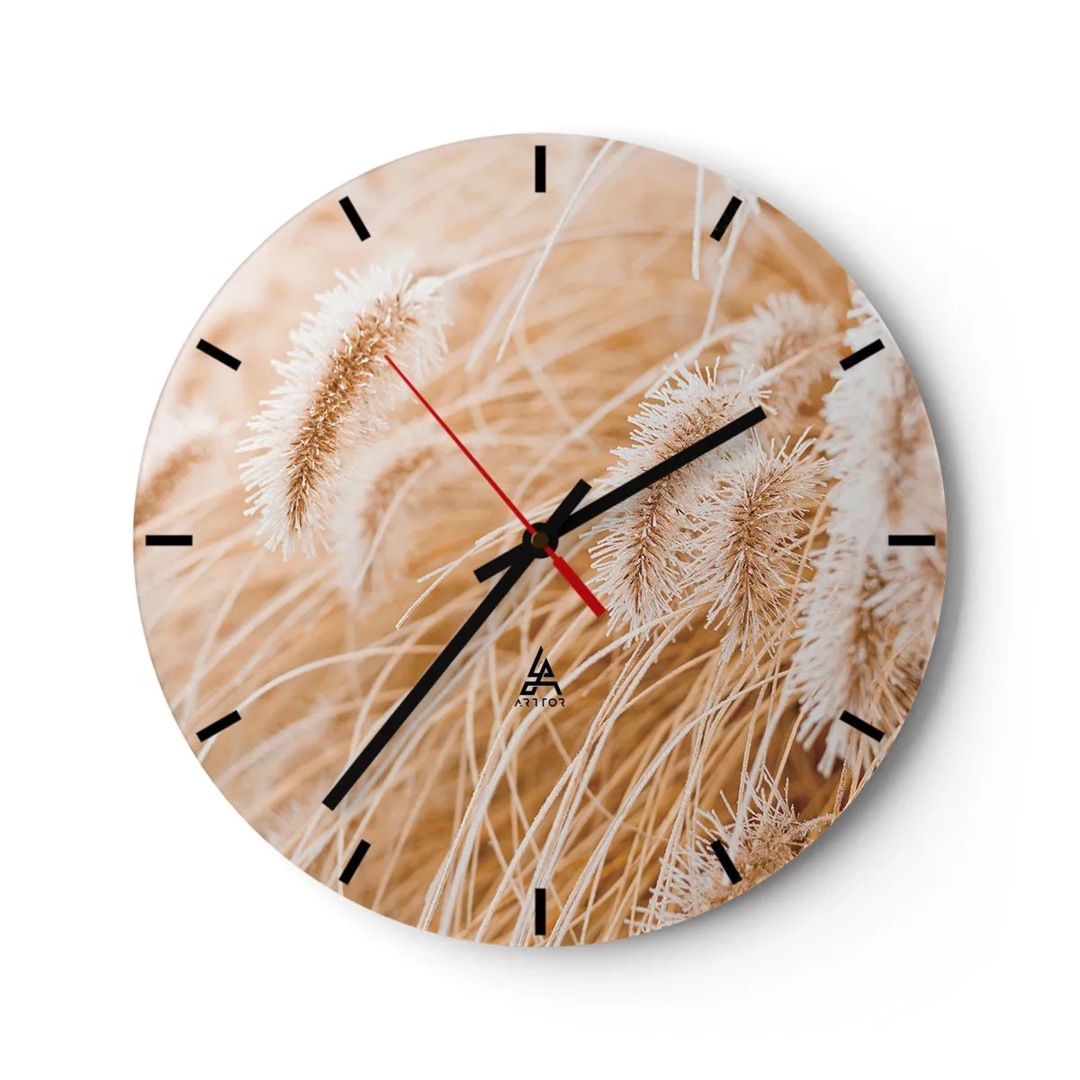 Horloge murale - Pendule murale - Gros plan sur l'herbe dorée se balançant dans le vent - 30x30cm - Le bruissement doré de l'herbe - Décoration murale moderne pour le salon, la cuisine et la chambre ARTTOR