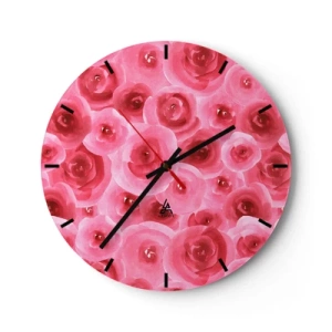 Horloge murale - Pendule murale - Aquarelle de roses rouges sur fond clair - 30x30cm - Roses en-haut et en-bas - Décoration murale moderne pour le salon, la cuisine et la chambre ARTTOR