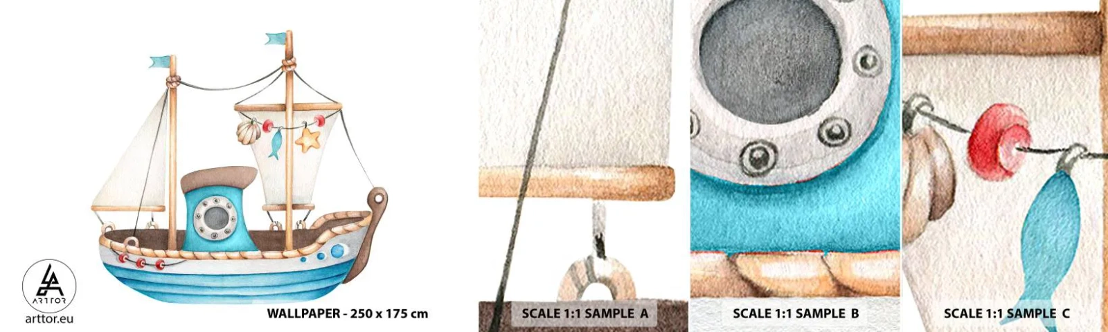 Échantillon de Papier Peint Autocollant Deluxe Sticker - Ohé, l'aventure ! - Bateau, Enfants, Nautique - 100x30 cm