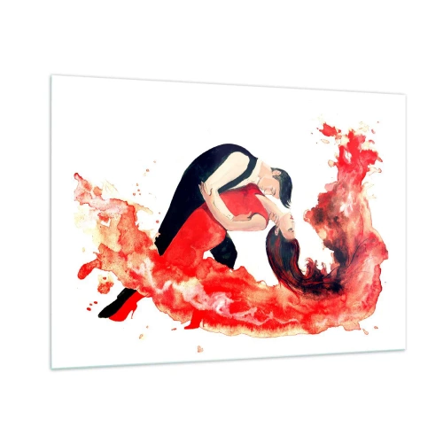 Impression sur verre - Image sur verre - Un couple dansant dans une composition dynamique à l'aquarelle rouge - 100x70cm - Tango - une vague sensuelle - Décoration murale moderne pour le salon et la chambre ARTTOR