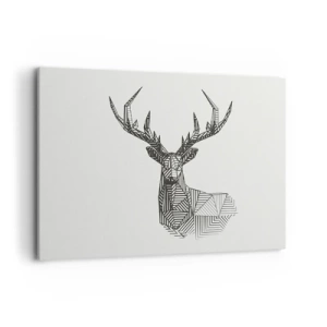 Impression sur toile - Image sur toile - Image géométrique d'un cerf dans un style minimaliste en noir et blanc - 120x80cm - Cerf dans un style cubique - Décoration murale moderne pour le salon et la chambre ARTTOR