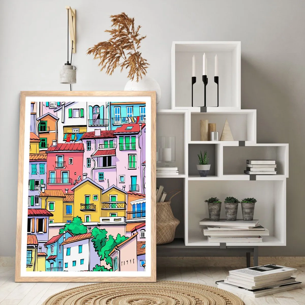 Affiche dans un chêne clair - Poster - Ville joyeuse - 61x91 cm