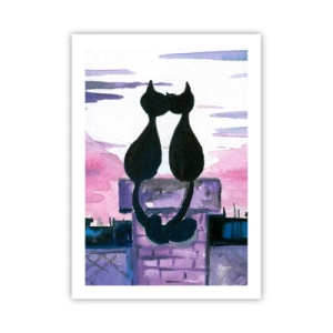 Affiche - Poster - Deux chats noirs contre un ciel rose-violet - 50x70cm - Rendez-vous sous la lune - Décoration murale moderne pour le salon et la chambre ARTTOR