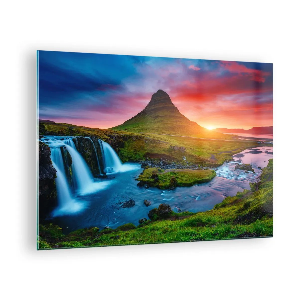 Impression sur verre - Image sur verre - Islande - feu et eau - 70x50cm - Islande - feu et eau - Décoration murale moderne pour le salon et la chambre ARTTOR