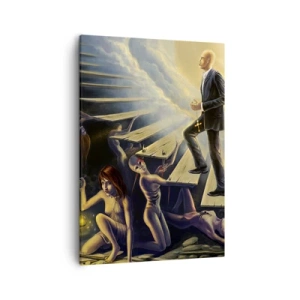 Impression sur toile - Image sur toile - Une scène symbolique du chemin vers la lumière à travers un escalier délabré - 50x70cm - Voyage dantesque vers la lumière - Décoration murale moderne pour le salon et la chambre ARTTOR