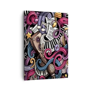 Impression sur toile - Image sur toile - Une abstraction musicale pleine d'instruments et de notes colorées. - 50x70cm - Mélodie compliquée - Décoration murale moderne pour le salon et la chambre ARTTOR