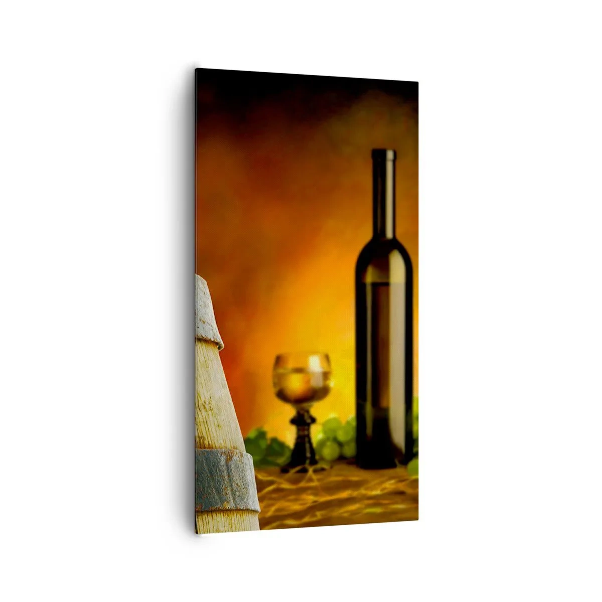 Impression sur toile - Image sur toile - Nature morte avec une bouteille de vin et une grappe de raisin - 65x120 cm