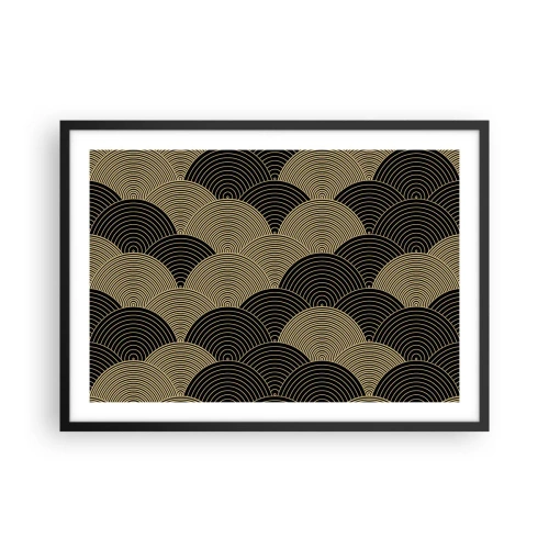 Affiche dans un cadre noir - Poster - Motif Art Déco avec demi-cercles et lignes dorées - 70x50cm - Unité dans la multiplicité - Décoration murale moderne pour le salon et la chambre ARTTOR