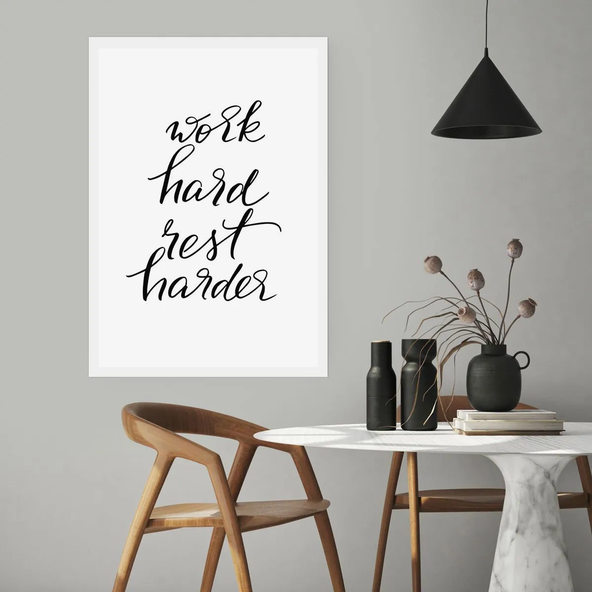 Affiche - Poster - Inscription de motivation « Travaillez dur, reposez-vous plus dur » sur fond blanc - 50x70cm - Équilibre de vie - Décoration murale moderne pour le salon et la chambre ARTTOR