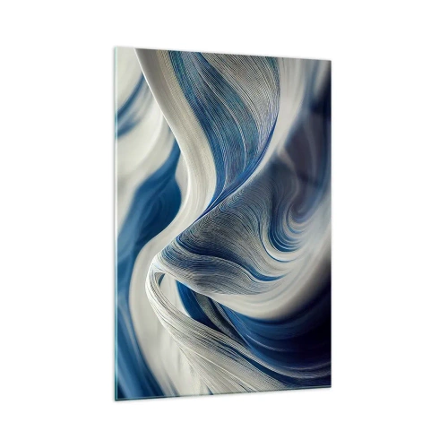 Impression sur verre - Image sur verre - Vagues abstraites dans des tons de bleu et de blanc - 70x100cm - La fluidité du bleu et du blanc - Décoration murale moderne pour le salon et la chambre ARTTOR