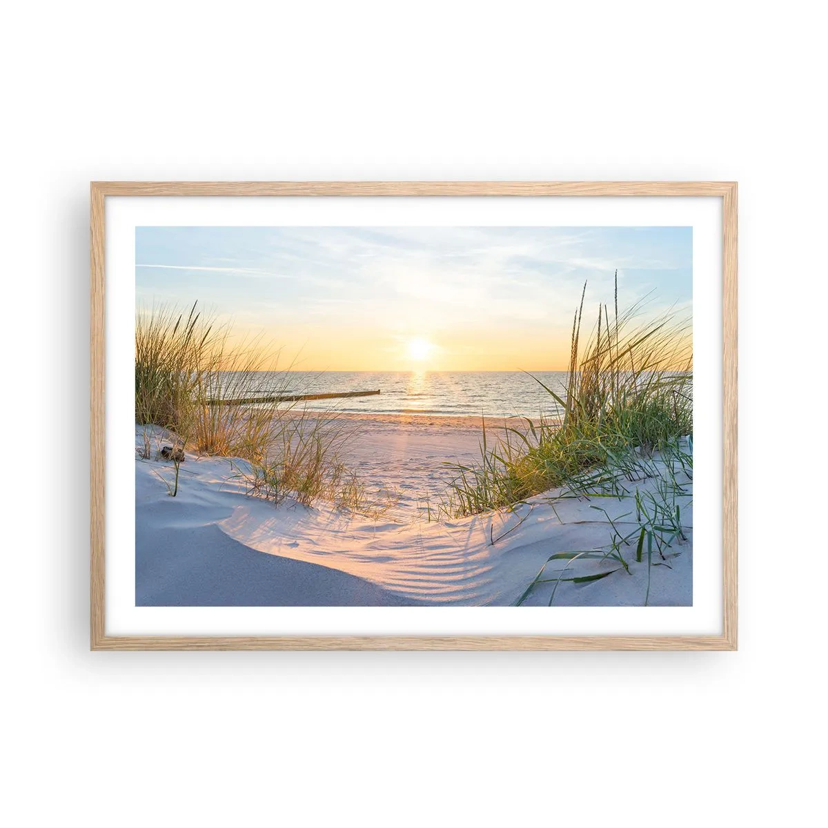 Affiche dans un chêne clair - Poster - Le bruit de la mer, le chant des oiseaux, une plage sauvage parmi les herbes… - 70x50 cm