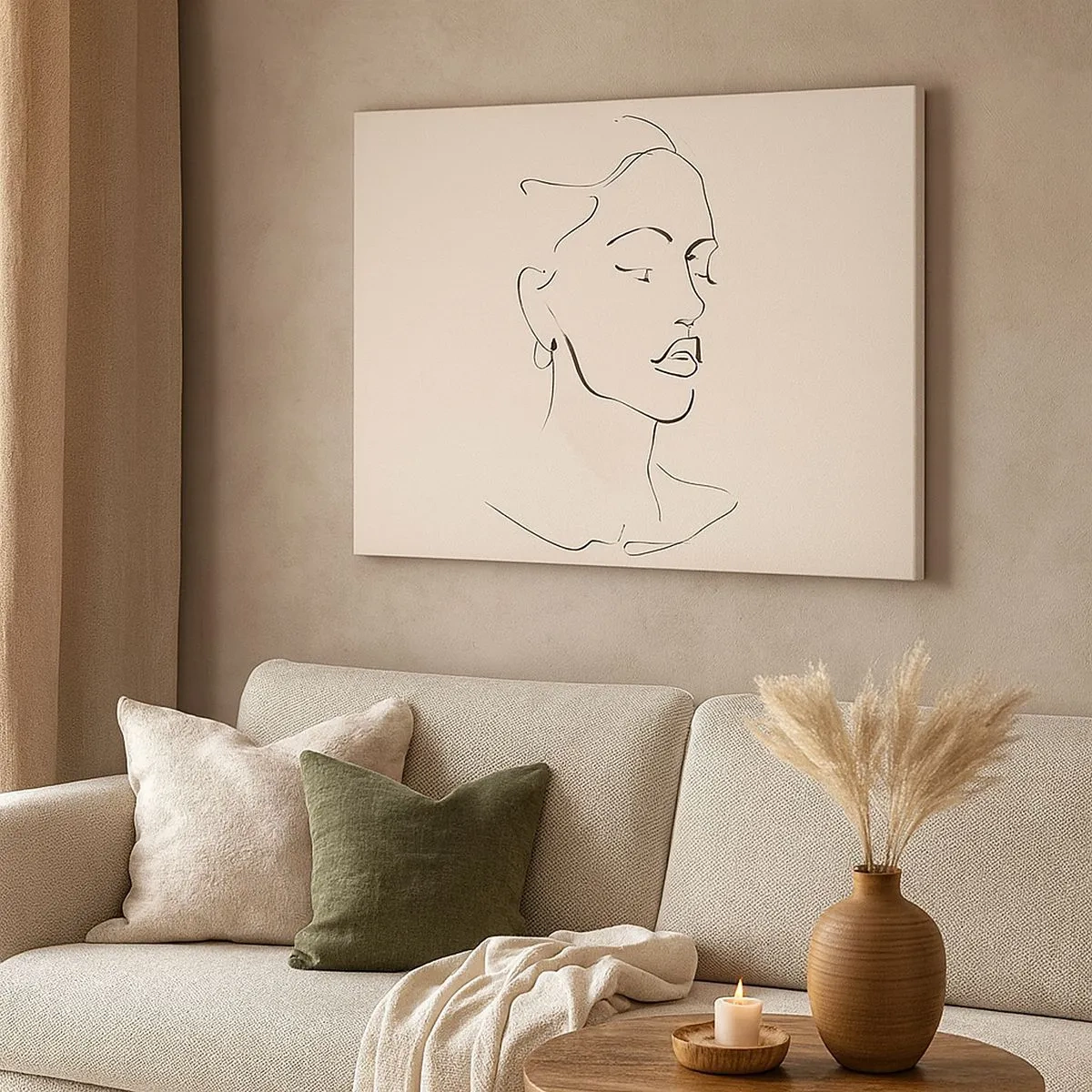 Impression sur toile - Image sur toile - Un croquis délicat du visage d'une femme sur un fond clair - 70x50cm - Une ligne certaine - Décoration murale moderne pour le salon et la chambre ARTTOR