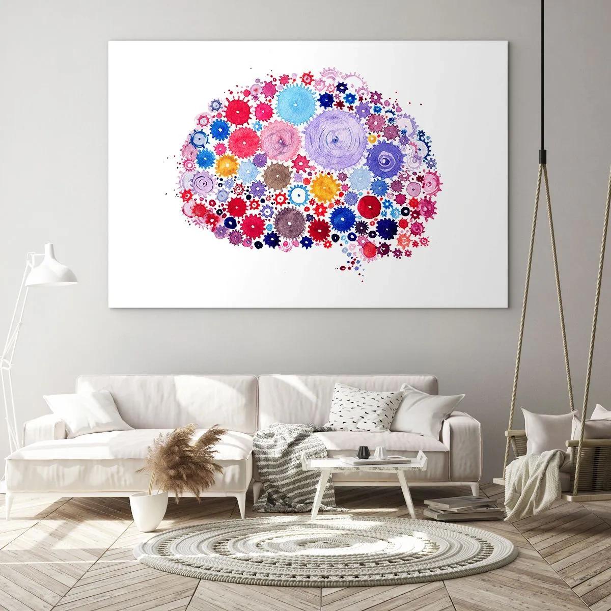 Impression sur verre - Image sur verre - Une illustration colorée d'un cerveau composé de formes géométriques. - 70x50cm - La machine la plus parfaite de la nature - Décoration murale moderne pour le salon et la chambre ARTTOR