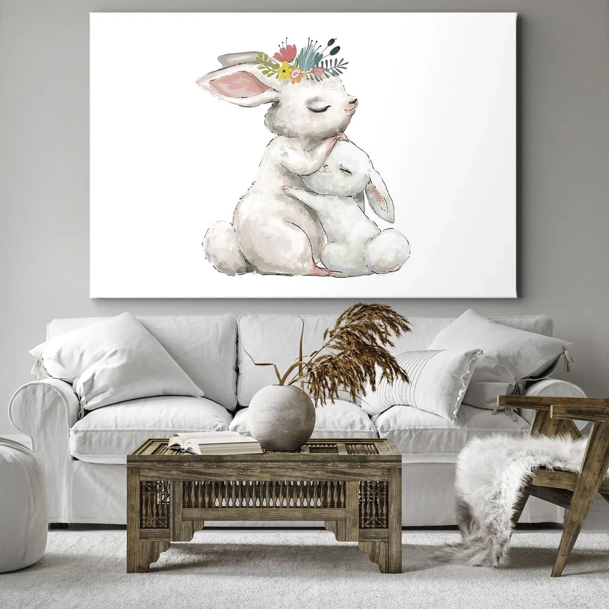 Impression sur toile - Image sur toile - Des lapins mignons aux couleurs pastel - 120x80cm - Maman irremplaçable - Décoration murale moderne pour le salon et la chambre ARTTOR