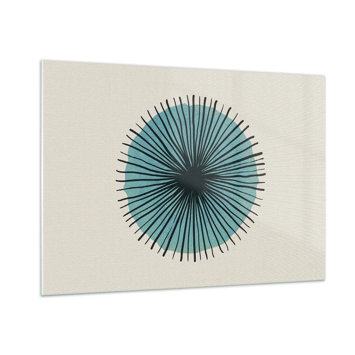 Impression sur verre - Image sur verre - Motif géométrique dans les tons turquoise et noir - 100x70cm - Rayonnant dans l'azur - Décoration murale moderne pour le salon et la chambre ARTTOR