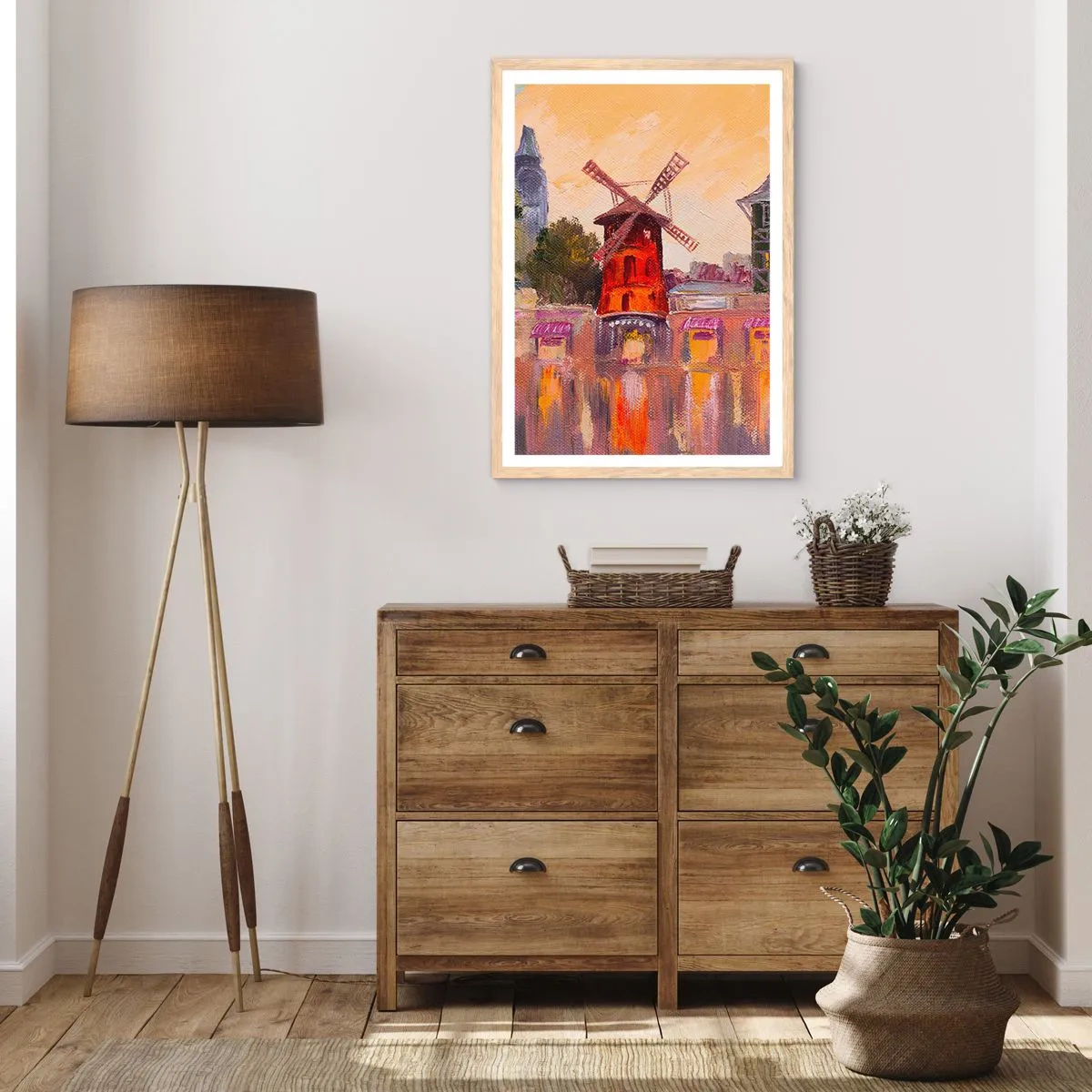 Affiche dans un chêne clair - Poster - Icones parisiennes – le Moulin rouge - 70x100 cm