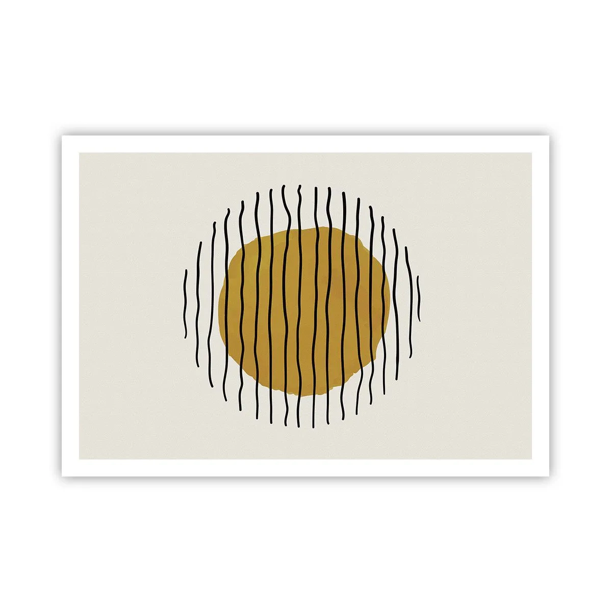 Affiche - Poster - Un motif minimaliste avec un cercle jaune et des lignes noires. - 100x70cm - Abstraction tremblante de chaleur - Décoration murale moderne pour le salon et la chambre ARTTOR