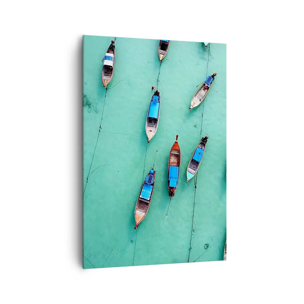 Impression sur toile - Image sur toile - Vue aérienne de bateaux sur une eau turquoise - 70x100cm - Dans une attente jouyeuse - Décoration murale moderne pour le salon et la chambre ARTTOR