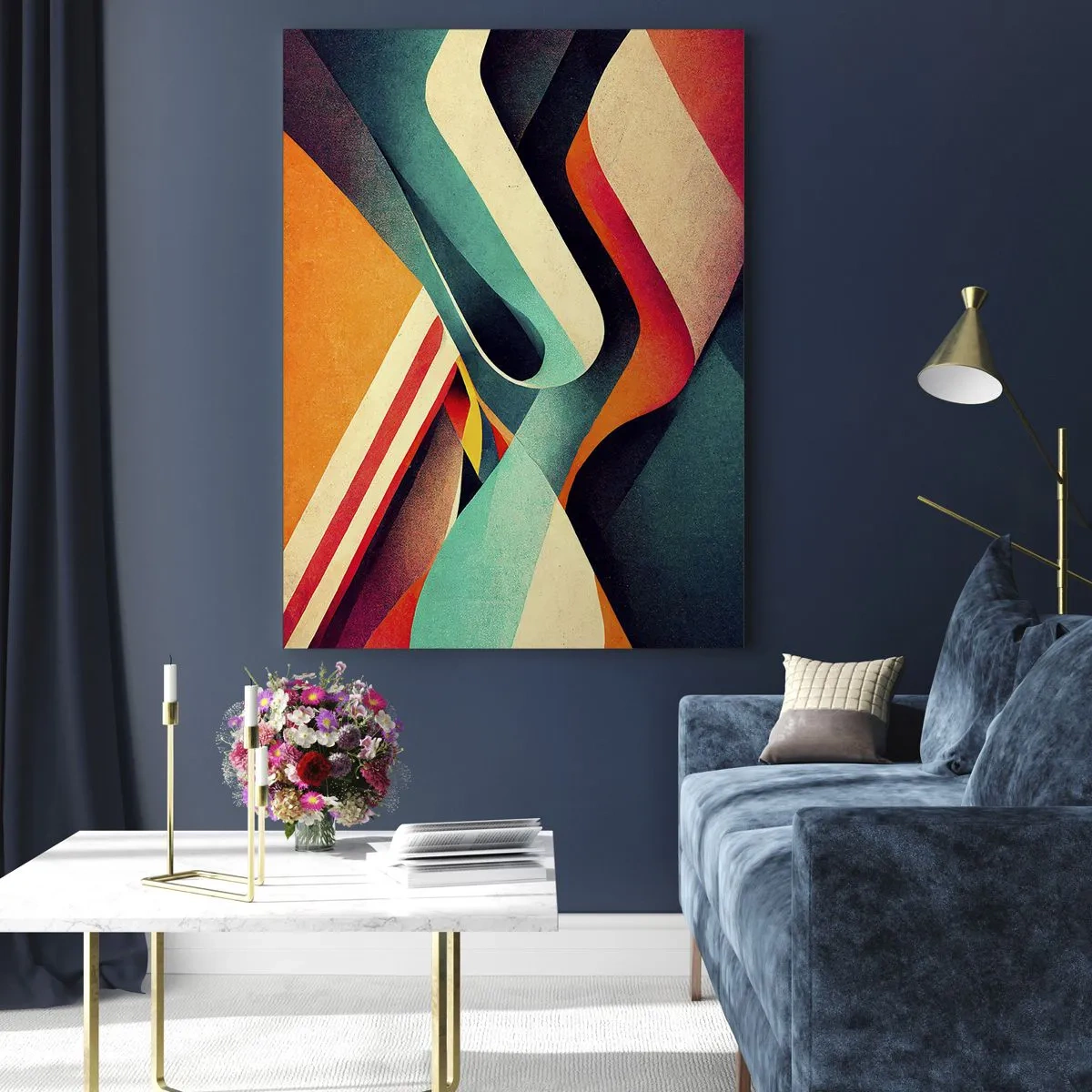 Impression sur verre - Image sur verre - Vagues abstraites colorées dans une composition dynamique - 80x120cm - Composition intense - Décoration murale moderne pour le salon et la chambre ARTTOR