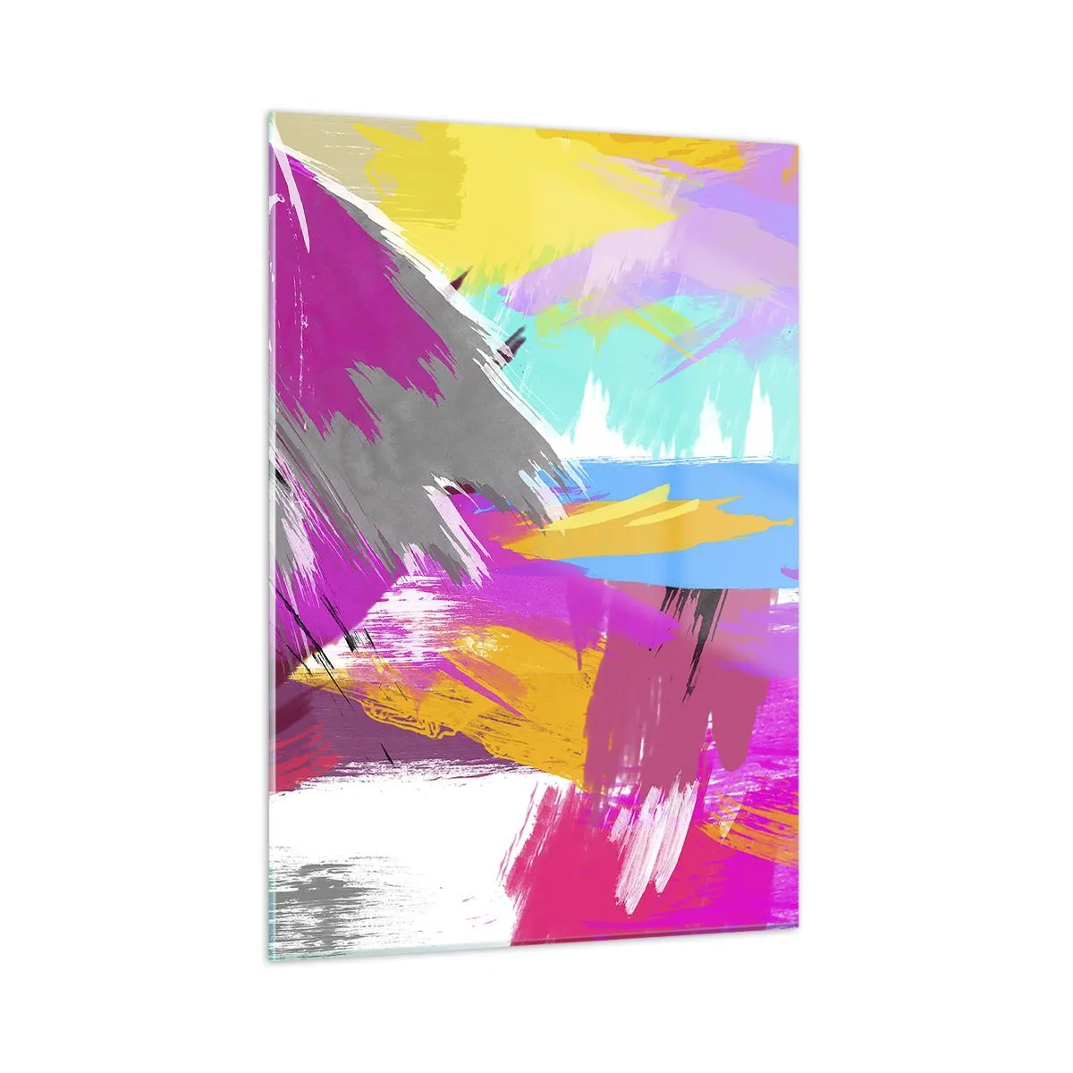 Impression sur verre - Image sur verre - Abstraction colorée avec des coups de pinceau dynamiques - 50x70cm - Maz, maz, maz encore une fois - Décoration murale moderne pour le salon et la chambre ARTTOR