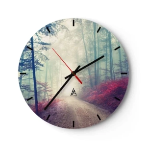 Horloge murale - Pendule murale - Un chemin forestier entouré d'arbres colorés dans une lumière brumeuse - 30x30cm - Comme c'est bon de se lever à l'aube - Décoration murale moderne pour le salon, la cuisine et la chambre ARTTOR