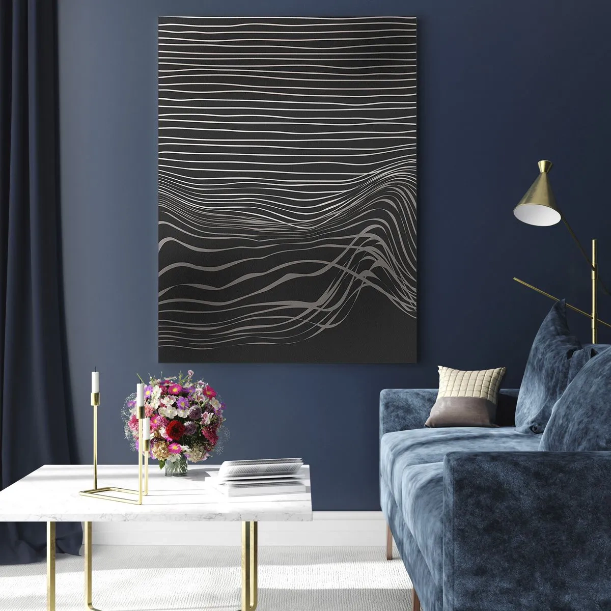 Impression sur verre - Image sur verre - Lignes blanches sur fond gris foncé dans un arrangement abstrait - 70x100cm - Rythme et accent - Décoration murale moderne pour le salon et la chambre ARTTOR