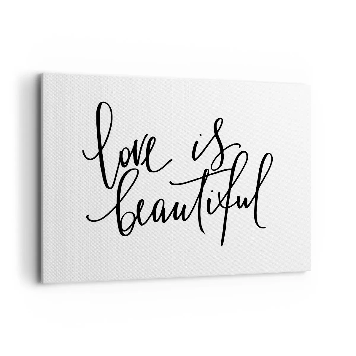 Impression sur toile - Image sur toile - Inscription noire « l'amour est beau » sur fond blanc - 100x70cm - Lire et répéter - Décoration murale moderne pour le salon et la chambre ARTTOR