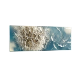 Impression sur verre - Image sur verre - Un pissenlit soufflé contre un ciel bleu - 140x50cm - souffle d'ange - Décoration murale moderne pour le salon et la chambre ARTTOR