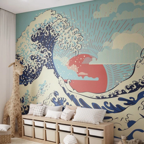 Papier Peint Autocollant Deluxe Sticker - D'une inspiration japonnaise - Abstraction, Vague de mer, Mer - 100x70 cm