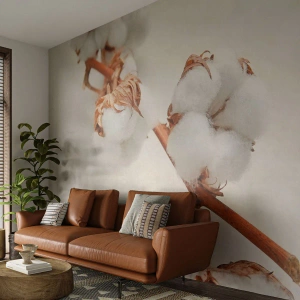 Papier Peint Photo Premium Sand - Seulement caliner - Fleur de coton, Fleur, Brindille de coton - 450x315 cm