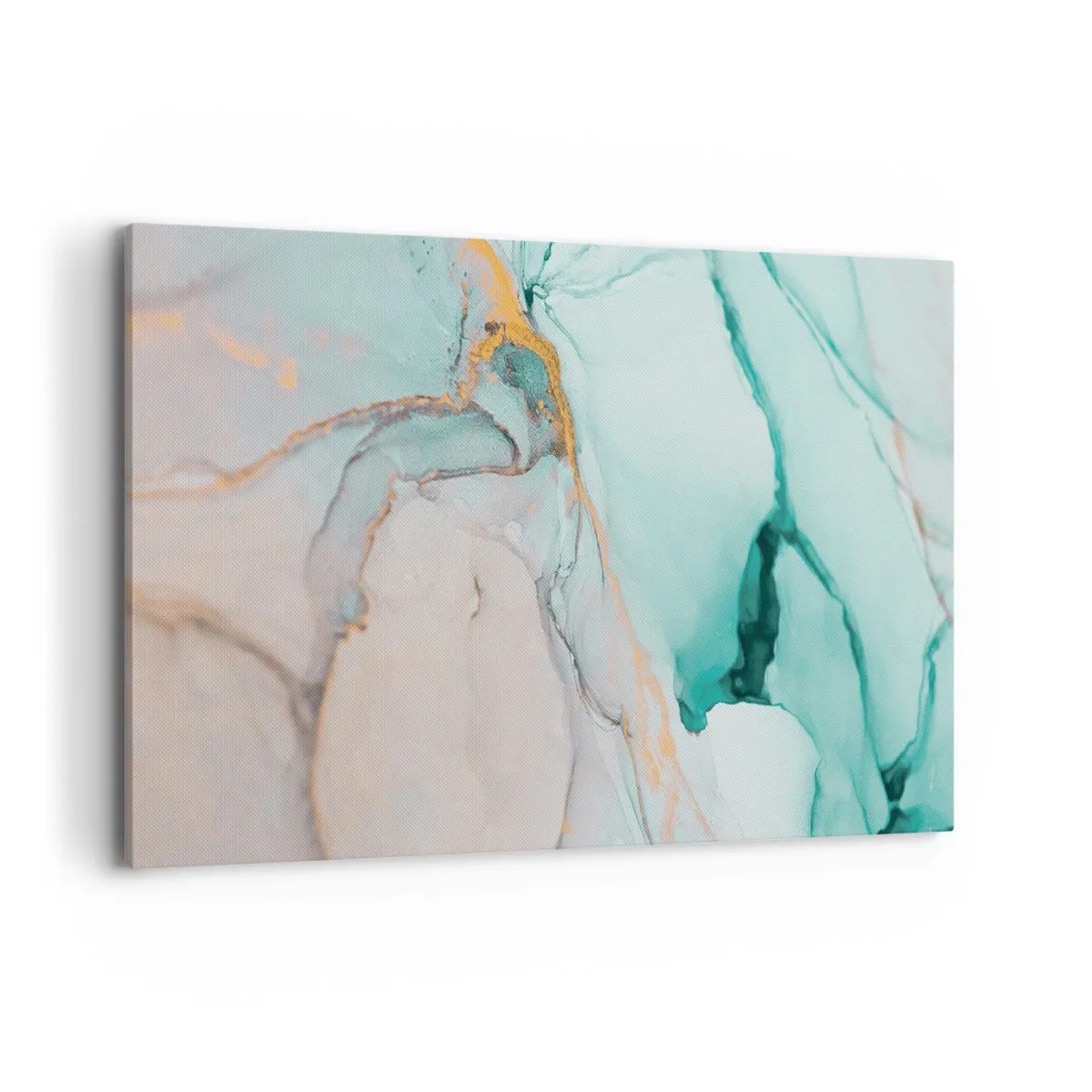 Impression sur toile - Image sur toile - Une composition abstraite dans des tons turquoise et or. - 120x80cm - Danse des formes et des couleurs - Décoration murale moderne pour le salon et la chambre ARTTOR