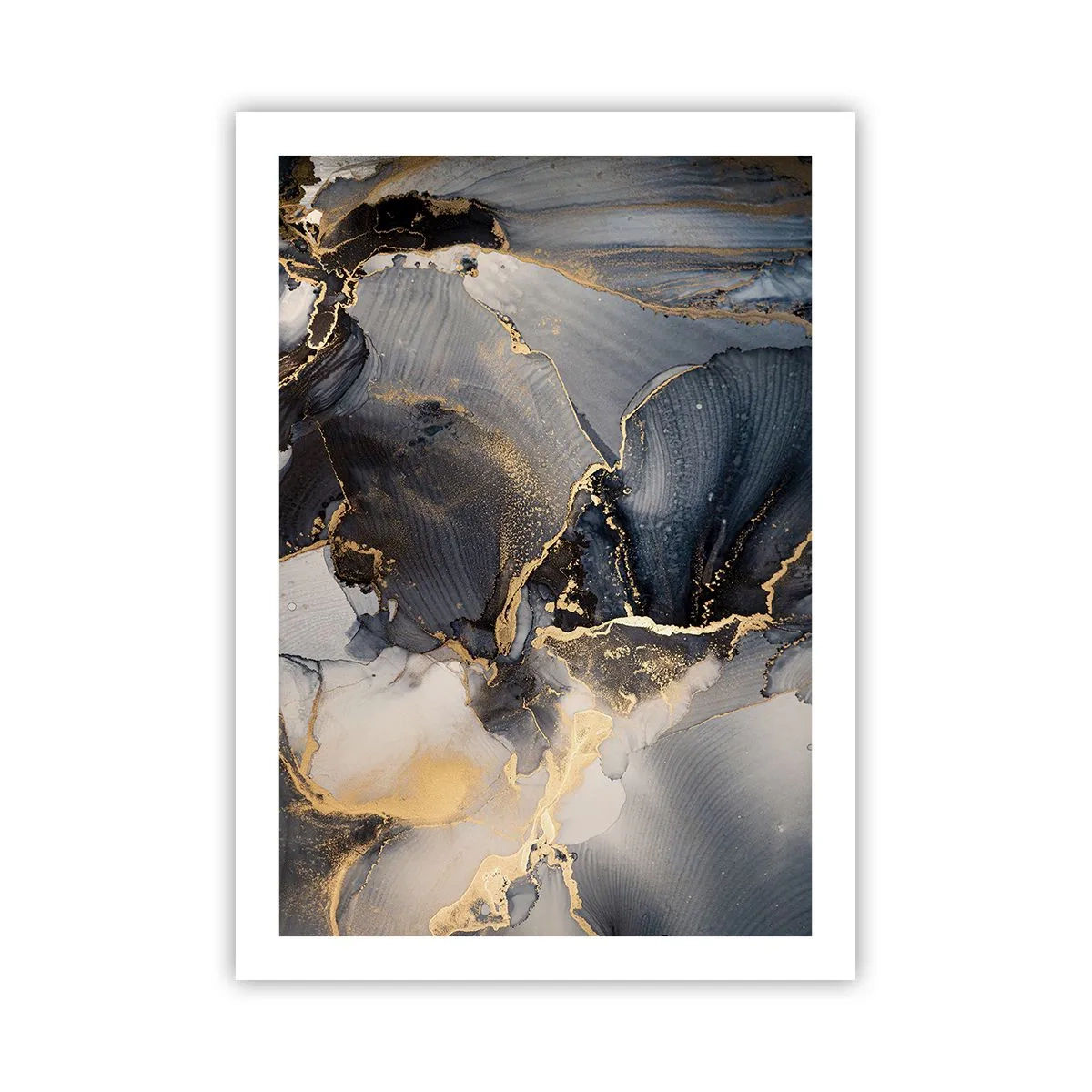 Affiche - Poster - Une composition abstraite dans des tons sombres avec des accents dorés. - 50x70cm - La vie de la pierre - Décoration murale moderne pour le salon et la chambre ARTTOR