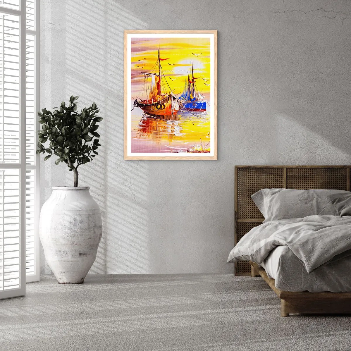 Affiche dans un chêne clair - Poster - Un repos bien mérité au port - 70x100 cm
