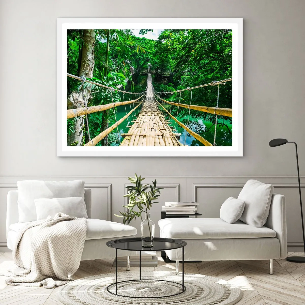 Affiche dans un cadre blanc - Poster - Pont de singe en pleine nature - 50x40 cm